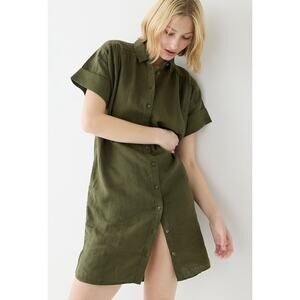 J.Crew Baird McNutt Irish Linen Button-Down Shirtdress in Olive Green Size M